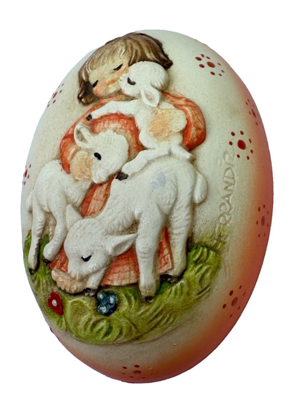 Vintage Anri Italy Plastic Egg Shaped Trinket Box Ferrandiz Easter/ Spring Girl
